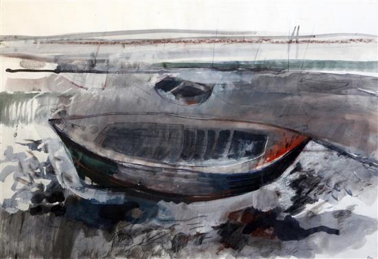 § Barbara Rae (1943-) Boats at low tide 22.5 x 32.5in.
